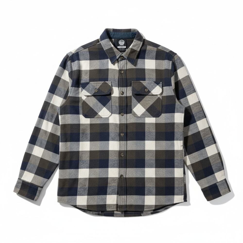 Colorado Clothing Men’s Large Brown Blue Plaid Flannel Button Up Shirt Outdoors